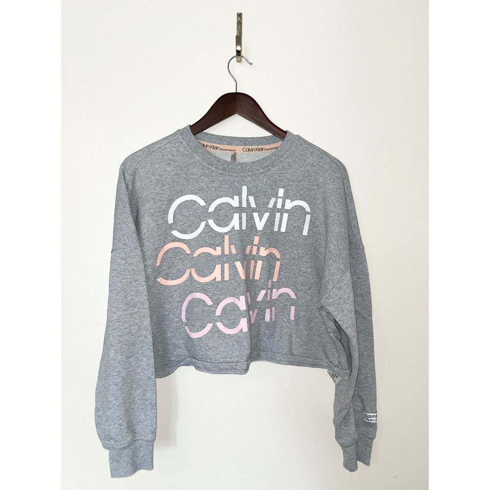 Calvin‎ Klein Performance Womens Gray Logo Cropped Sweatshirt L Large